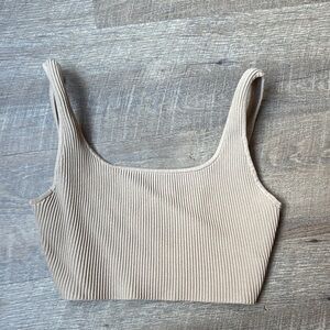 Babaton Sculpt Knit Squareneck Cropped Tank (Beige)